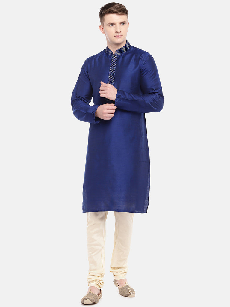 Men Straight Full Sleeve Navy Kurta
