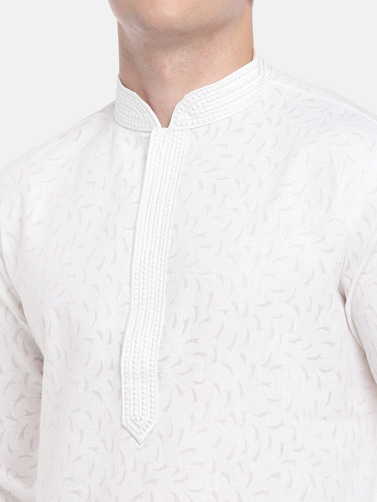 Men Straight Full Sleeve White Kurta