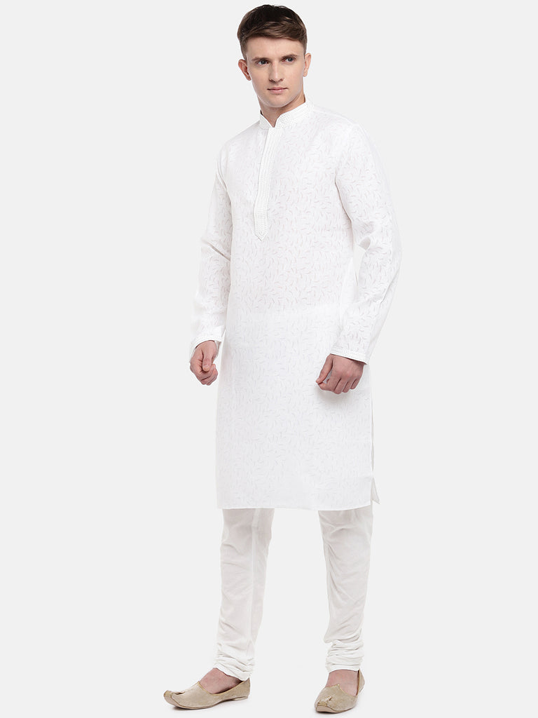 Men Straight Full Sleeve White Kurta