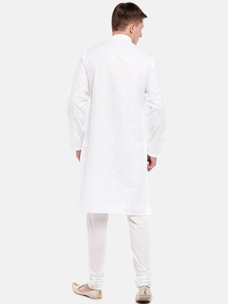 Men Straight Full Sleeve White Kurta