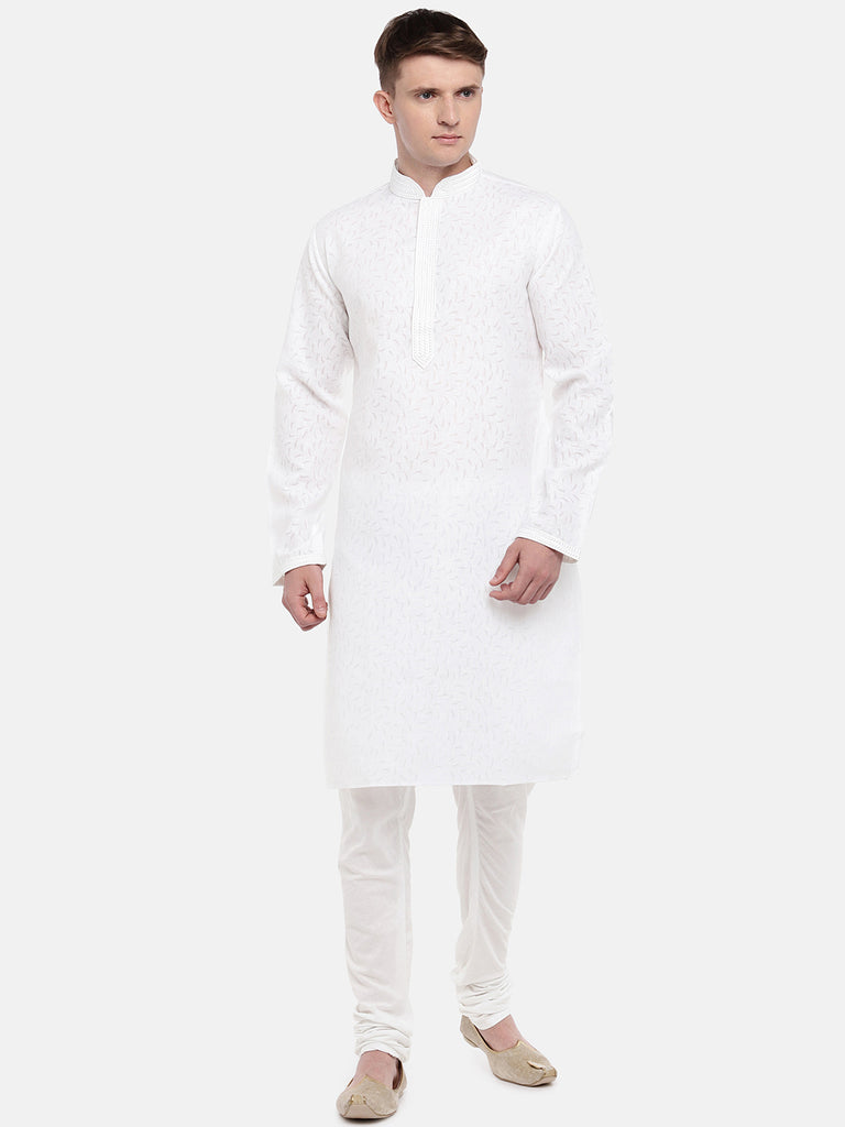 Men Straight Full Sleeve White Kurta