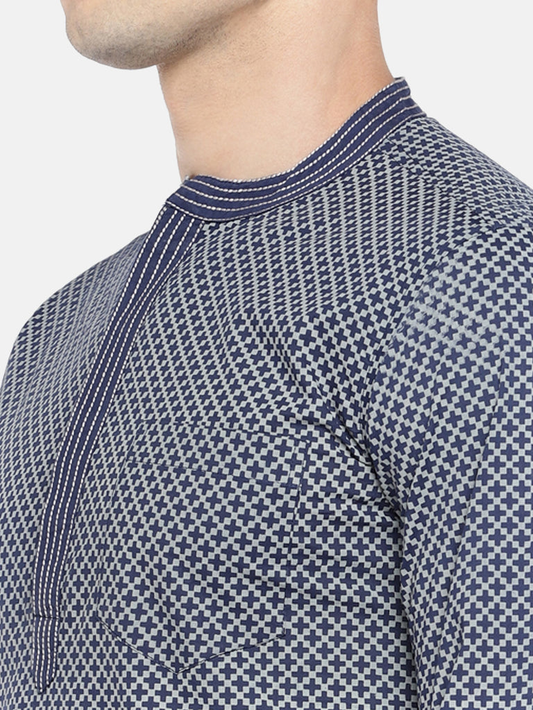 Men Straight Full Sleeve Navy Kurta
