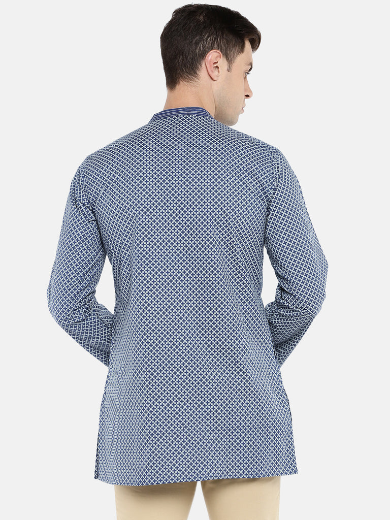 Men Straight Full Sleeve Navy Kurta