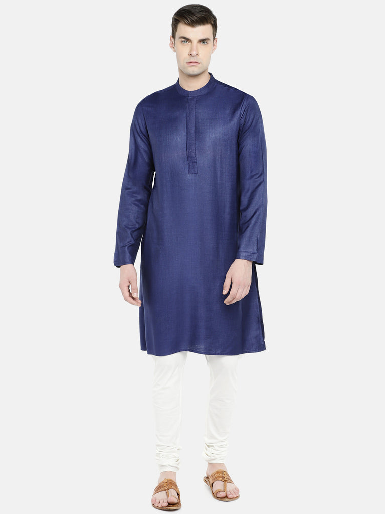 Men Straight Full Sleeve Navy Kurta