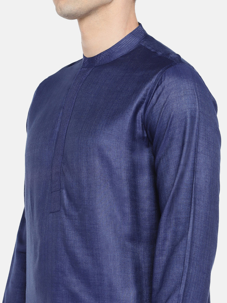 Men Straight Full Sleeve Navy Kurta