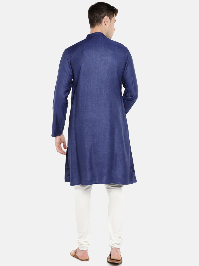 Men Straight Full Sleeve Navy Kurta