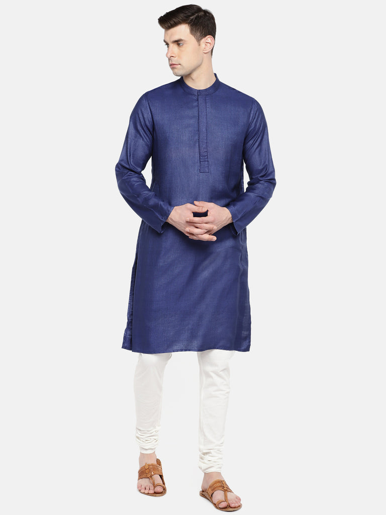 Men Straight Full Sleeve Navy Kurta
