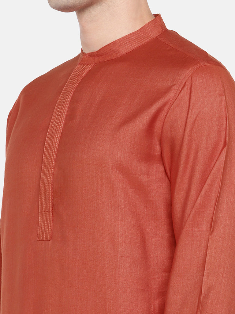 Men Straight Full Sleeve Orange Kurta