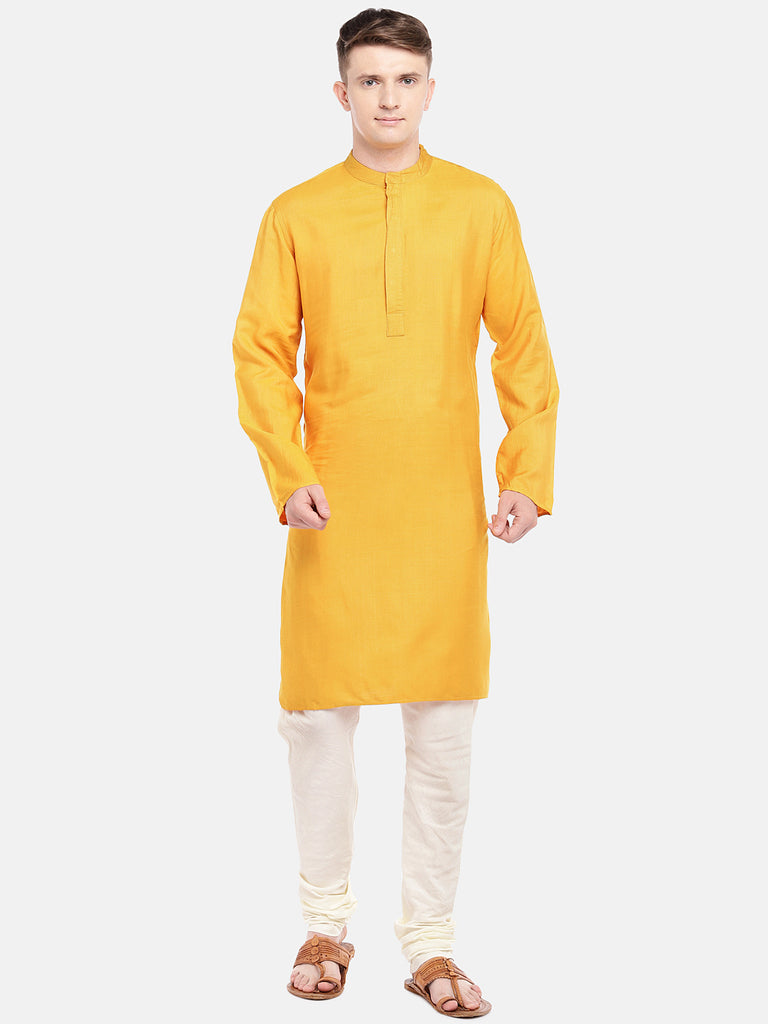 Men Straight Full Sleeve Yellow Kurta