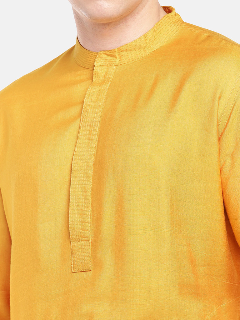 Men Straight Full Sleeve Yellow Kurta