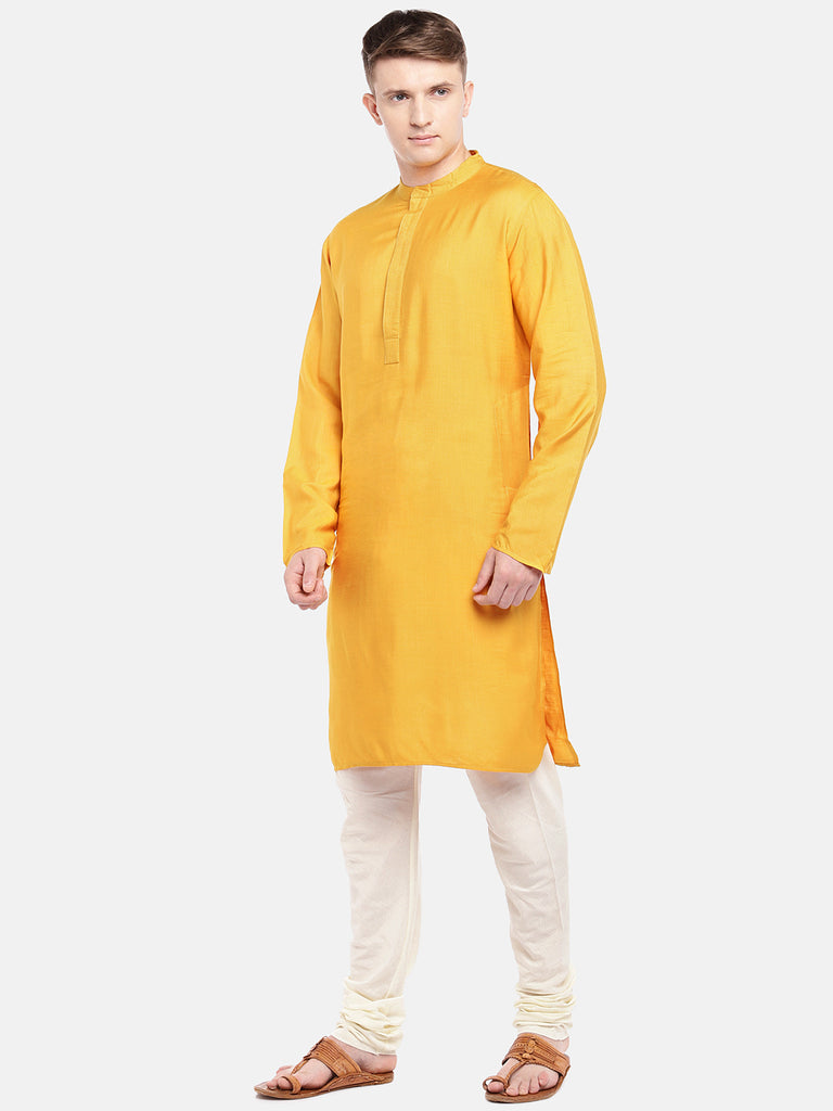Men Straight Full Sleeve Yellow Kurta