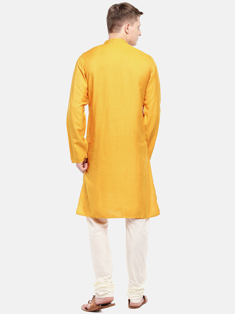 Men Straight Full Sleeve Yellow Kurta