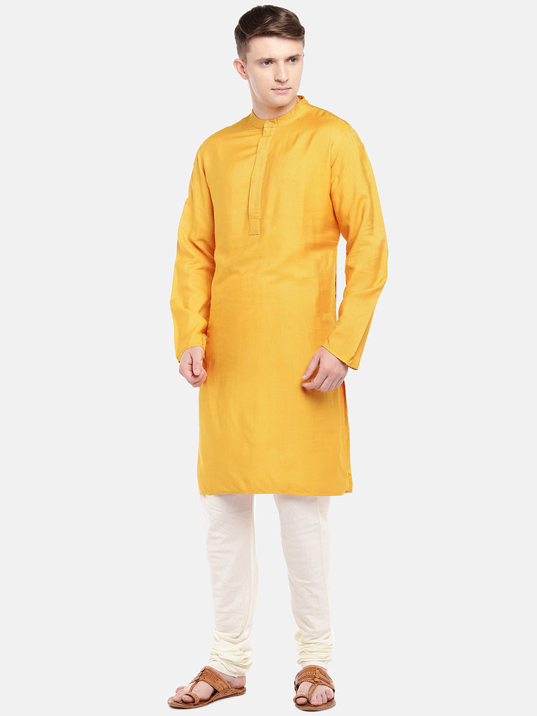 Men Straight Full Sleeve Yellow Kurta