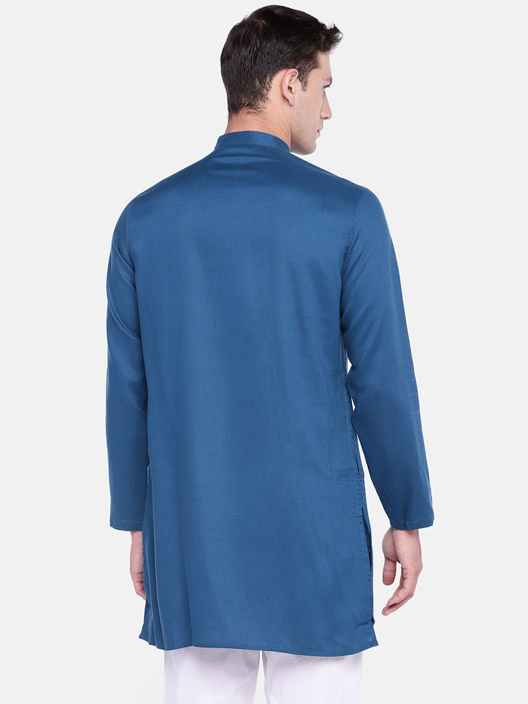 Men Straight Full Sleeve Blue Kurta