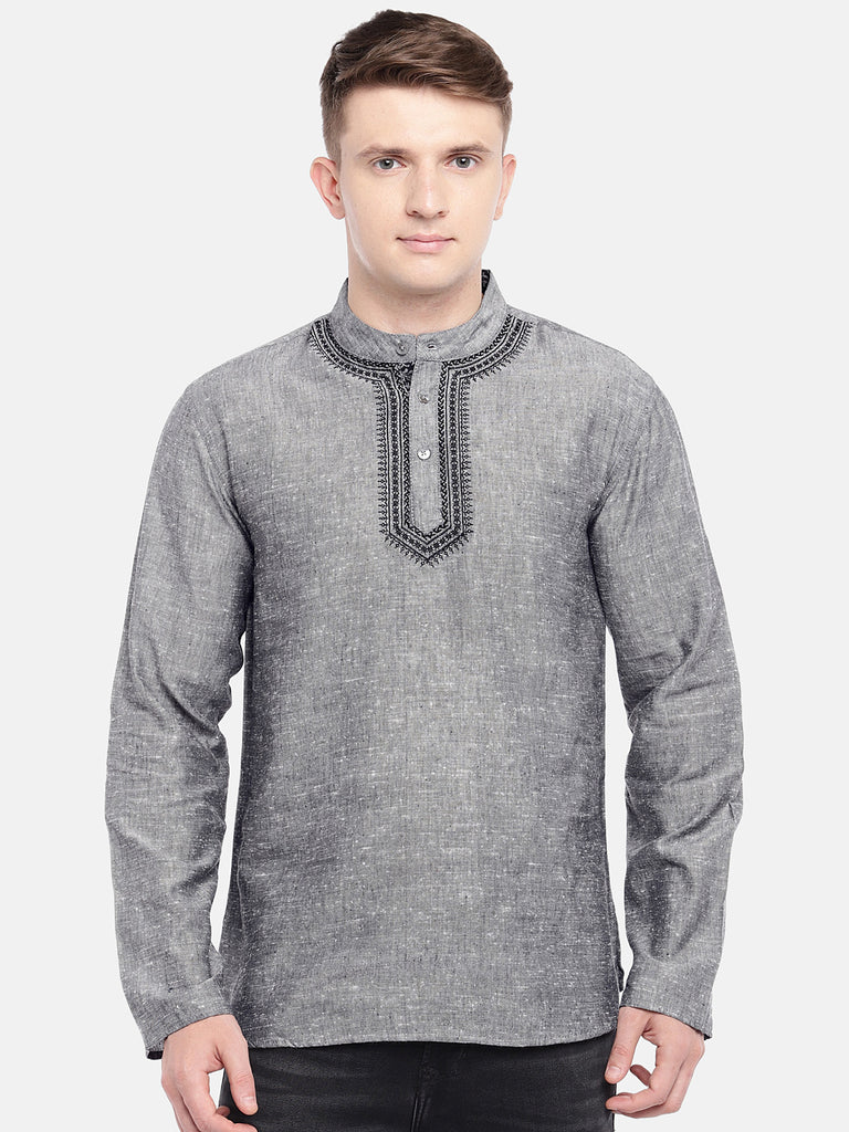Men Straight Full Sleeve Grey Kurta