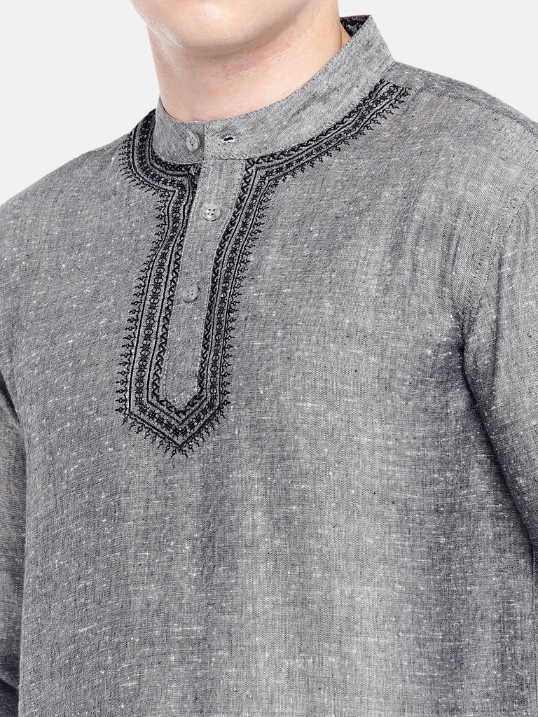 Men Straight Full Sleeve Grey Kurta