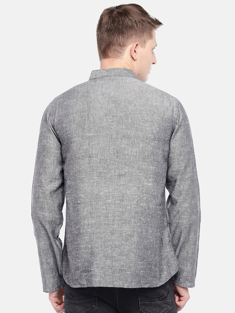 Men Straight Full Sleeve Grey Kurta