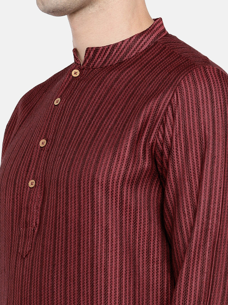 Men Straight Full Sleeve Maroon Kurta