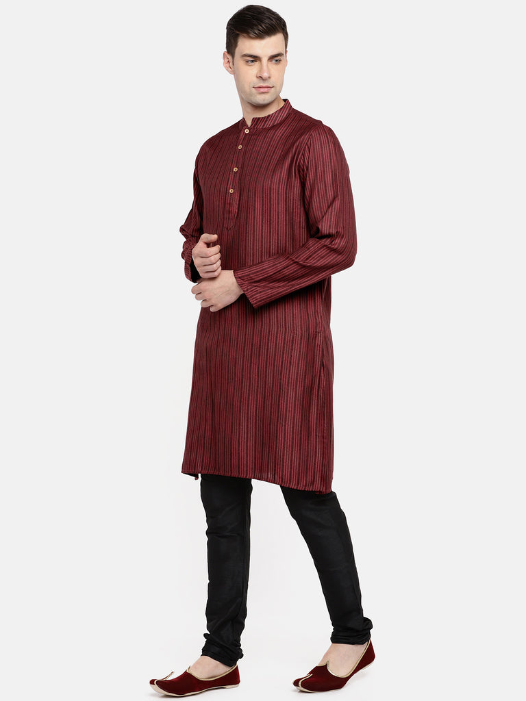 Men Straight Full Sleeve Maroon Kurta