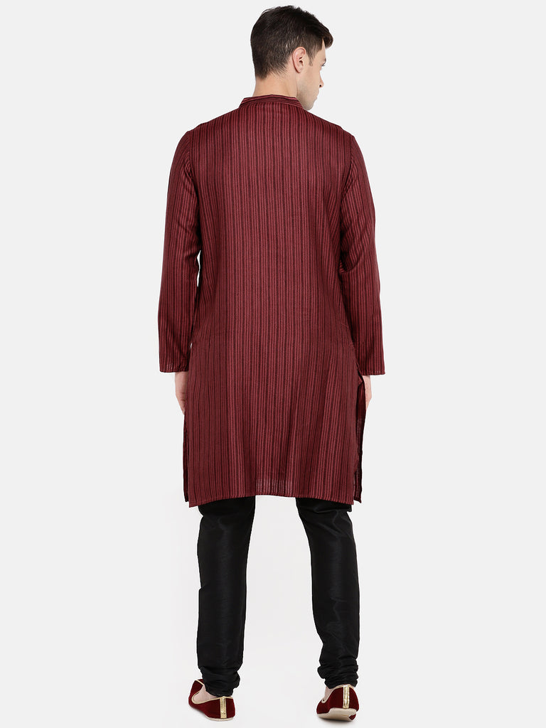 Men Straight Full Sleeve Maroon Kurta