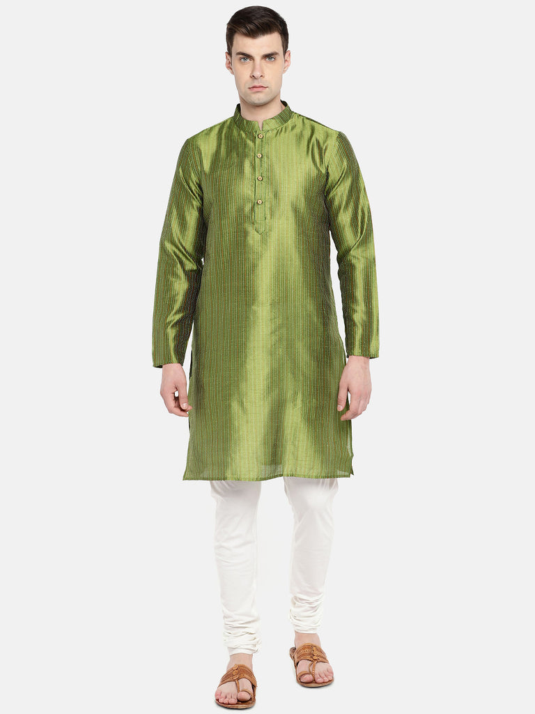 Men Straight Full Sleeve Green Kurta