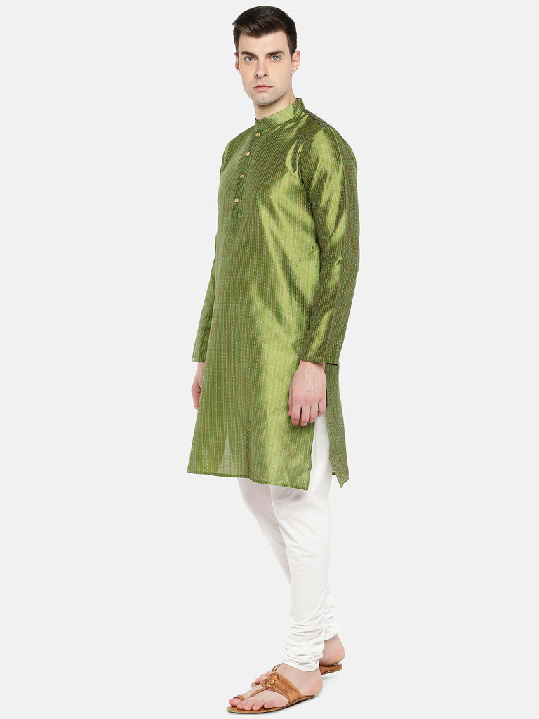 Men Straight Full Sleeve Green Kurta