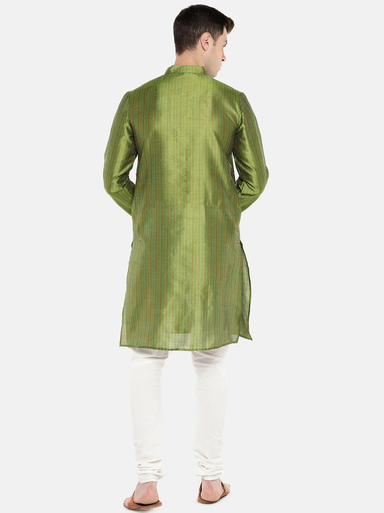 Men Straight Full Sleeve Green Kurta