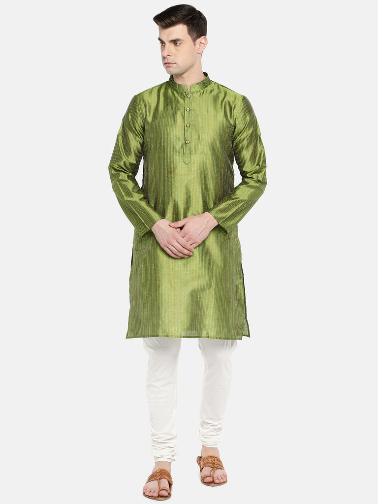 Men Straight Full Sleeve Green Kurta