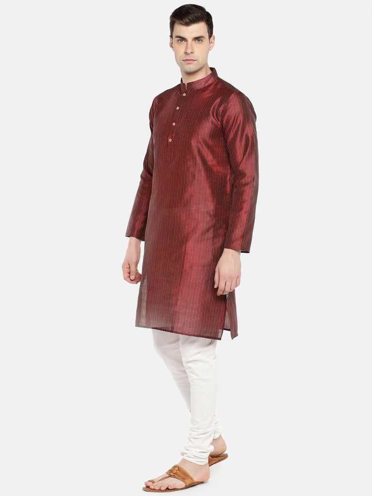 Men Straight Full Sleeve Maroon Kurta