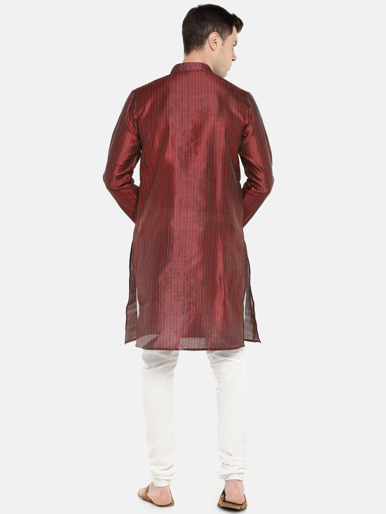 Men Straight Full Sleeve Maroon Kurta