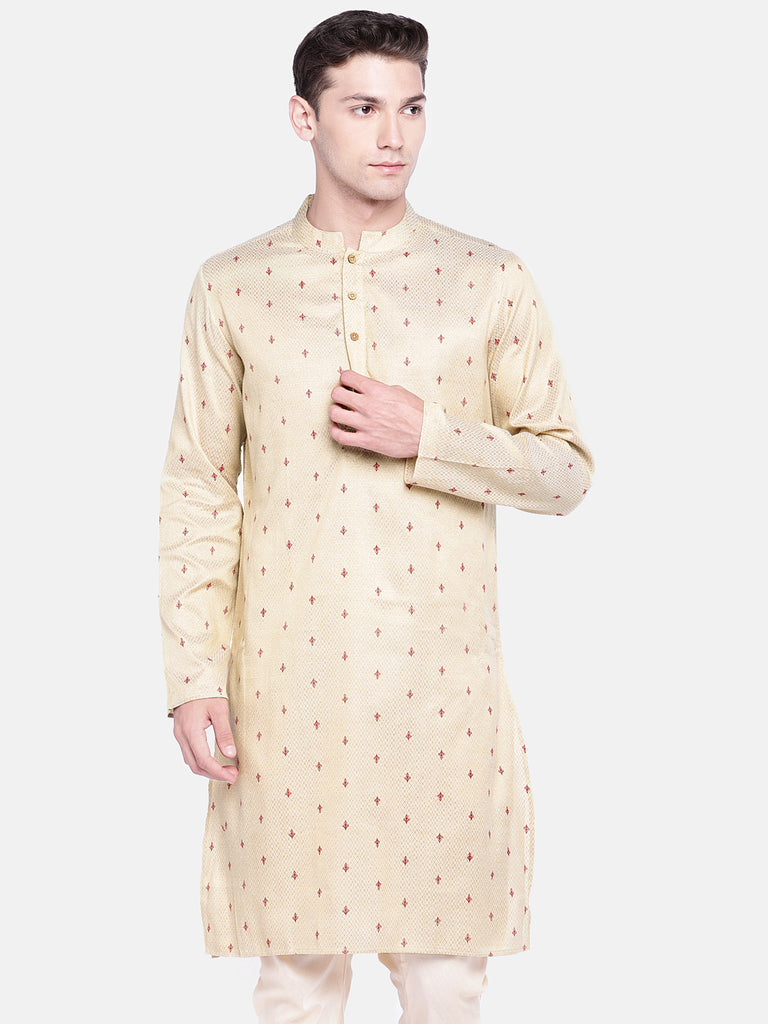 Men Straight Full Sleeve Cream Kurta