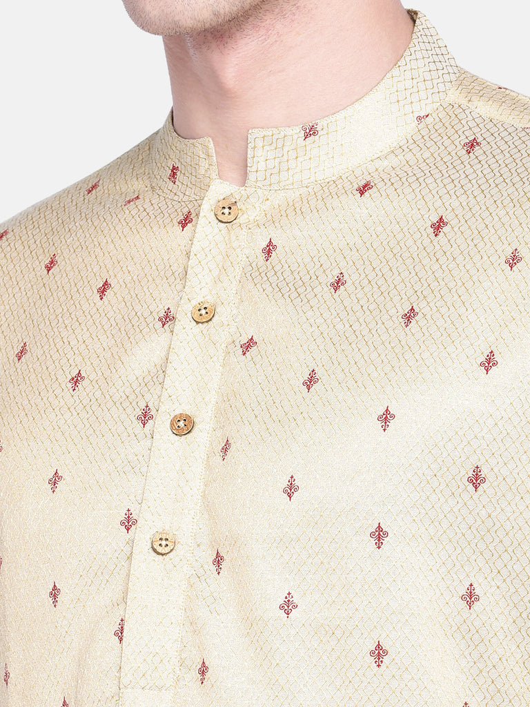 Men Straight Full Sleeve Cream Kurta
