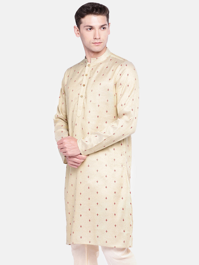 Men Straight Full Sleeve Cream Kurta