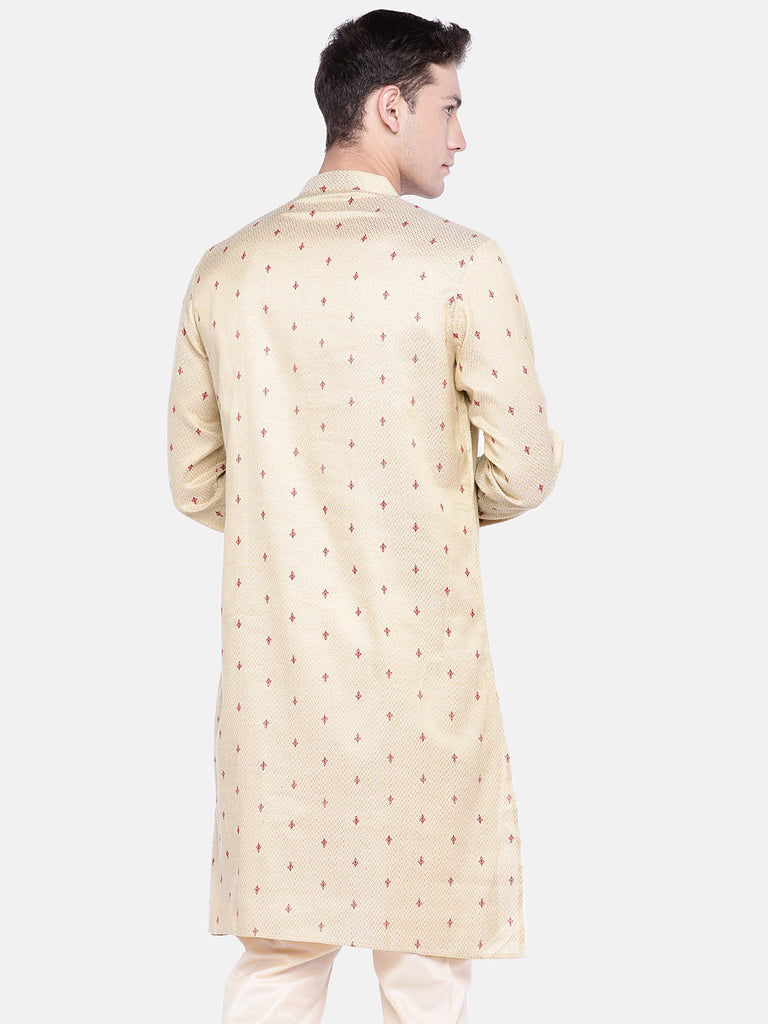 Men Straight Full Sleeve Cream Kurta
