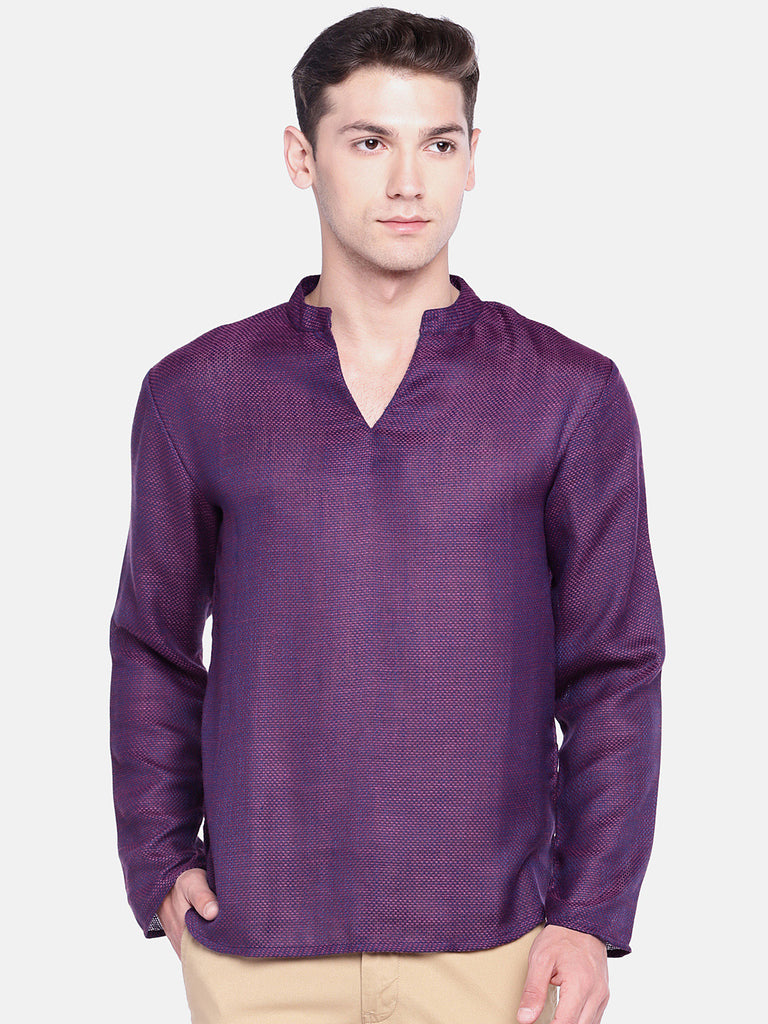 Men Straight Full Sleeve Purple Kurta
