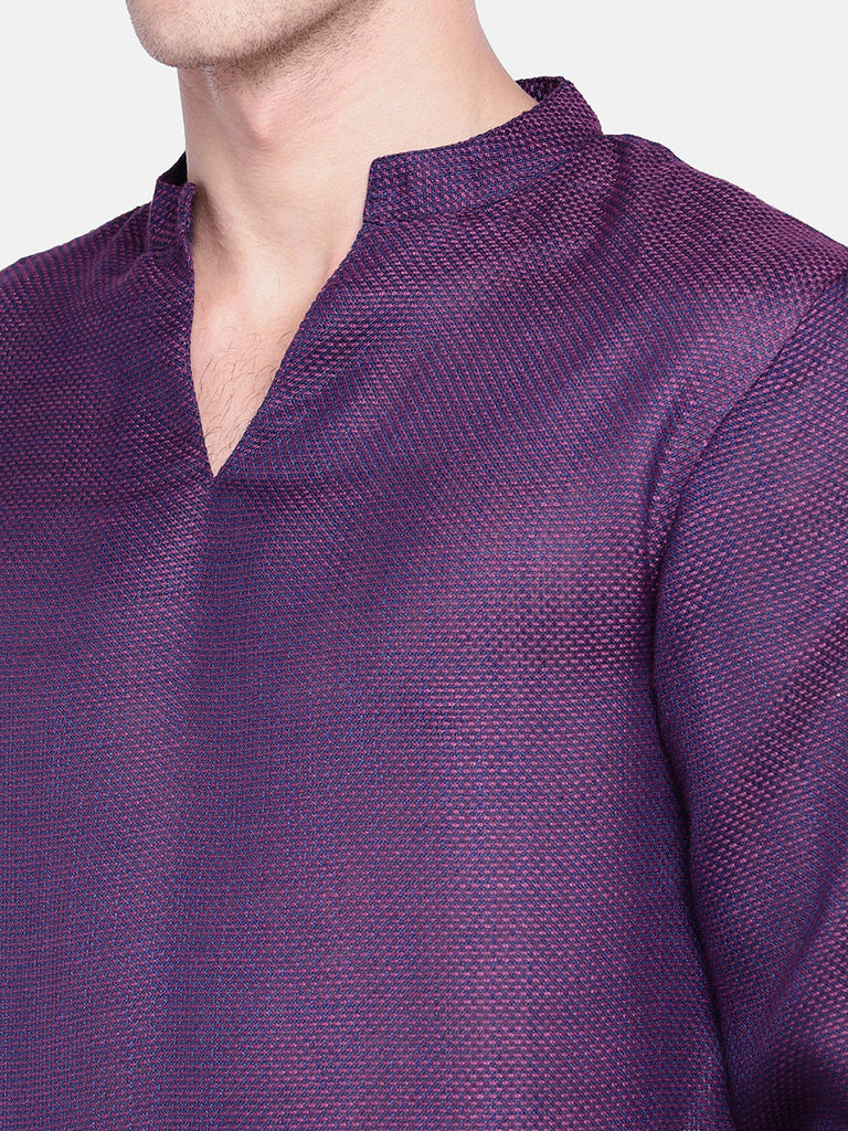 Men Straight Full Sleeve Purple Kurta