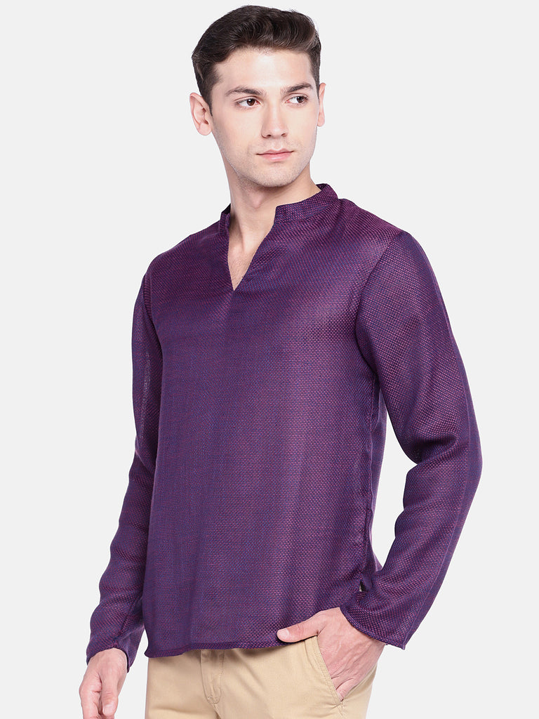 Men Straight Full Sleeve Purple Kurta