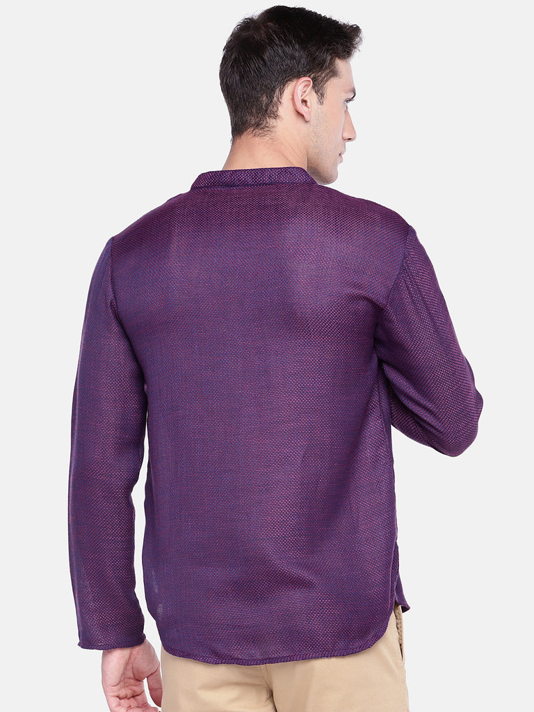 Men Straight Full Sleeve Purple Kurta