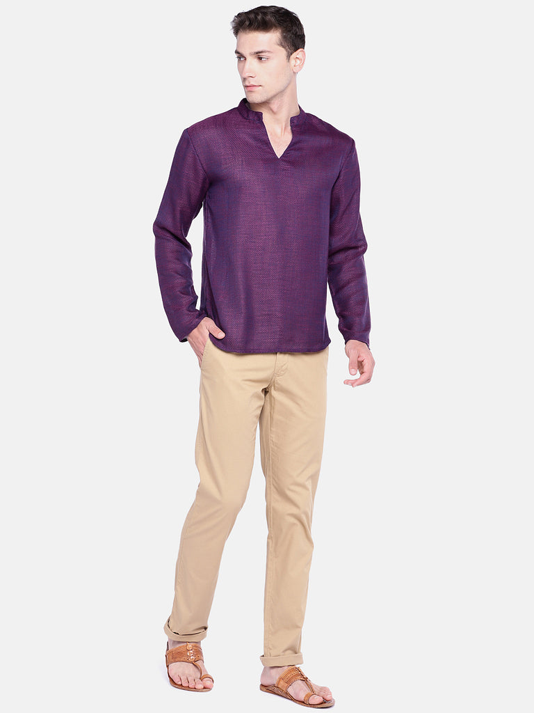 Men Straight Full Sleeve Purple Kurta