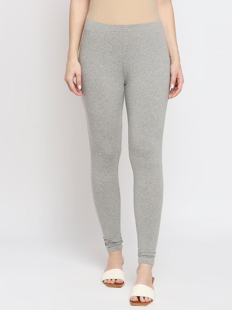 Women's Grey Cotton Solid Leggings