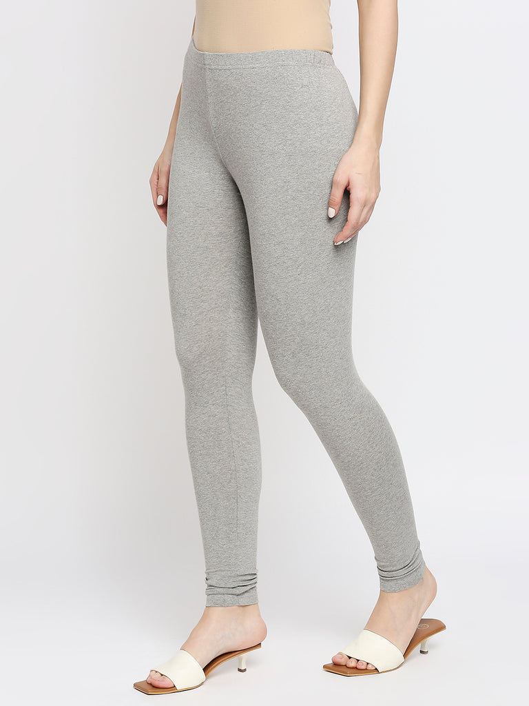 Women's Grey Cotton Solid Leggings