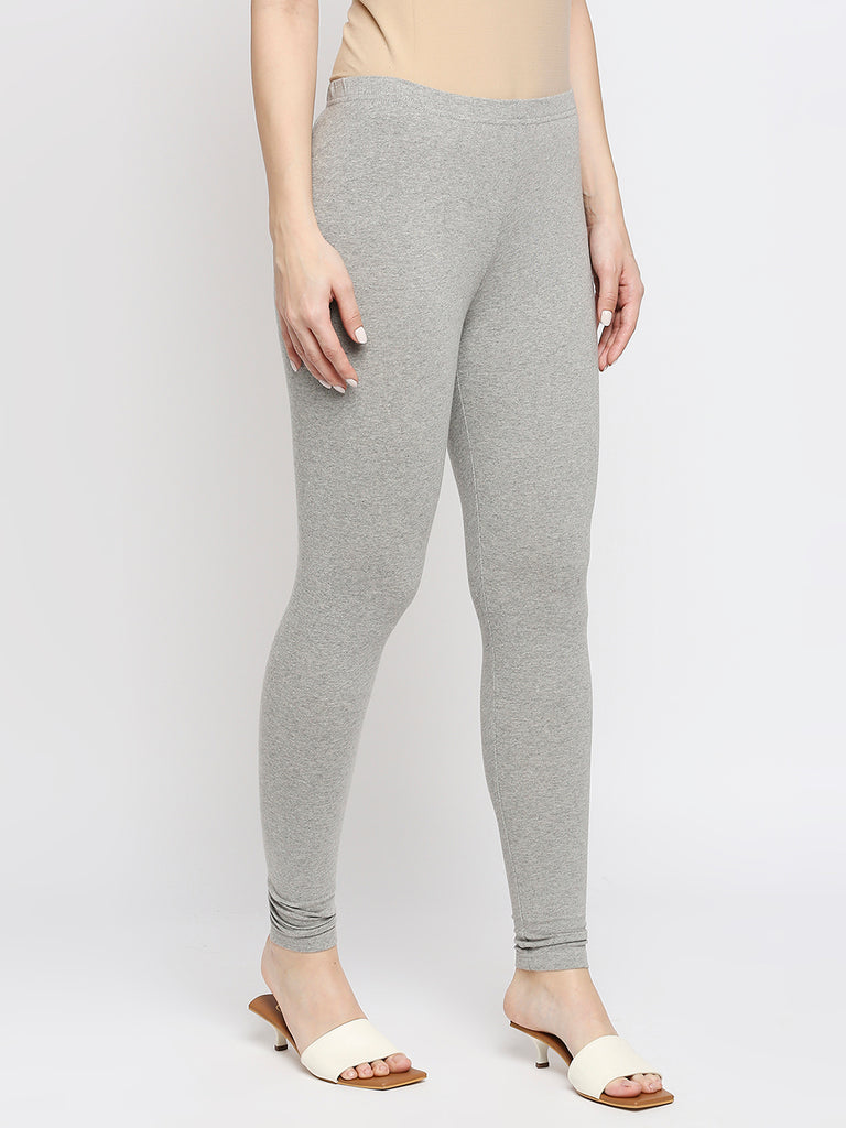 Women's Grey Cotton Solid Leggings