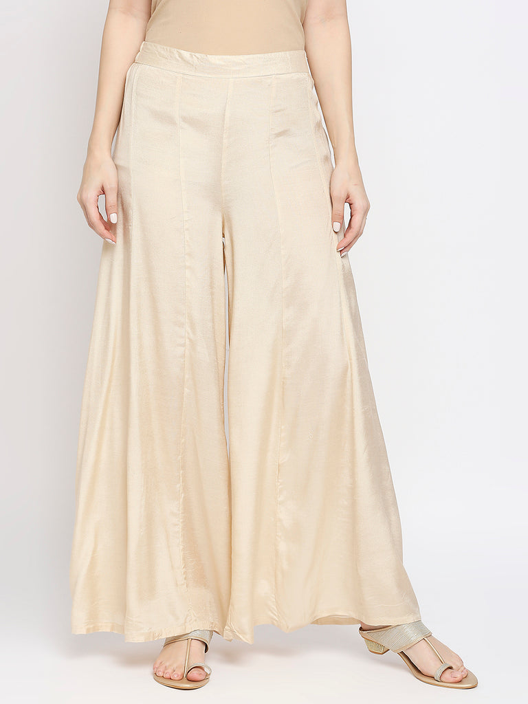 Women's Light Gold Shantoon  Solid Palazzo