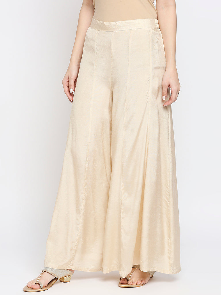 Women's Light Gold Shantoon  Solid Palazzo