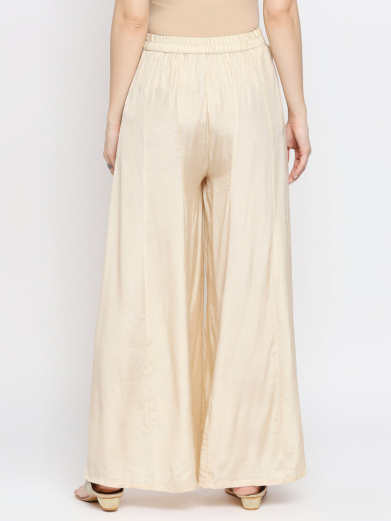 Women's Light Gold Shantoon  Solid Palazzo