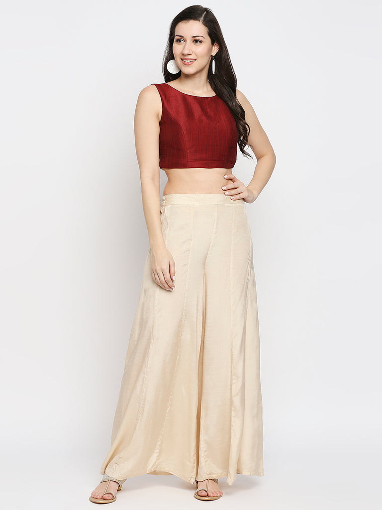 Women's Light Gold Shantoon  Solid Palazzo