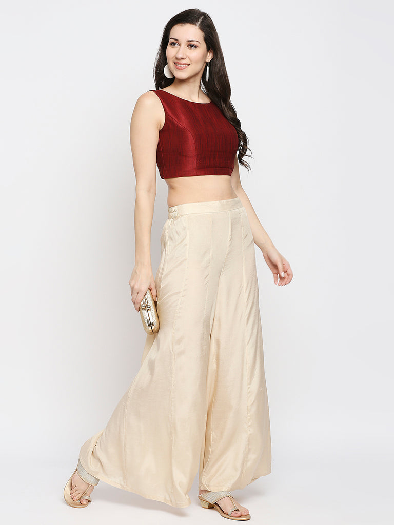 Women's Light Gold Shantoon  Solid Palazzo