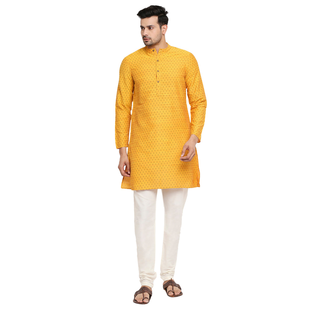 Men Straight Full Sleeve Mustard Kurta