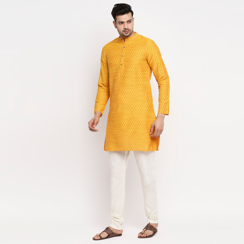 Men Straight Full Sleeve Mustard Kurta