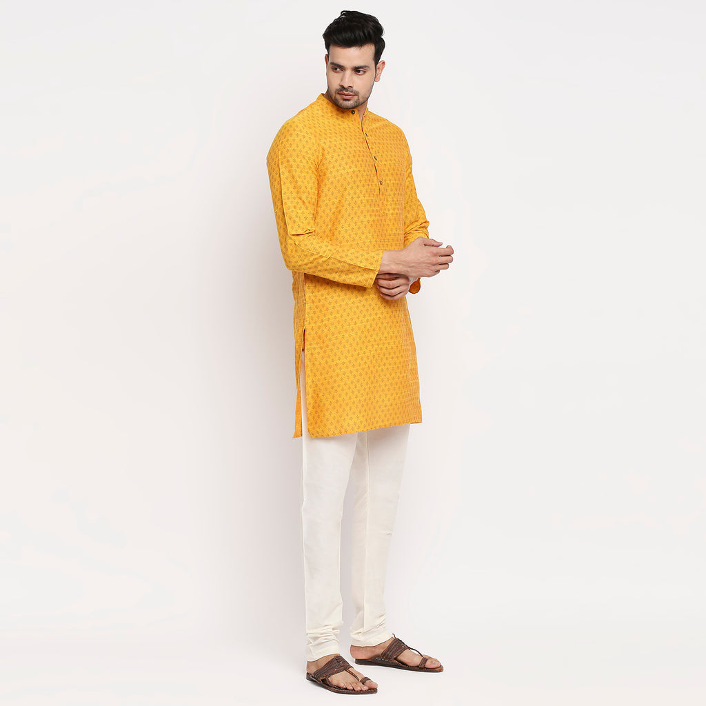 Men Straight Full Sleeve Mustard Kurta